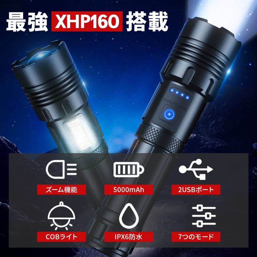 懐中電灯 USB充電 ledライト 防水 ハンディライト COBライト フラッシュライト 防災 登山 夜 釣り キャンプ アウトドア 超高輝度 10000lm ズーム調整 | ブランド登録なし | 01