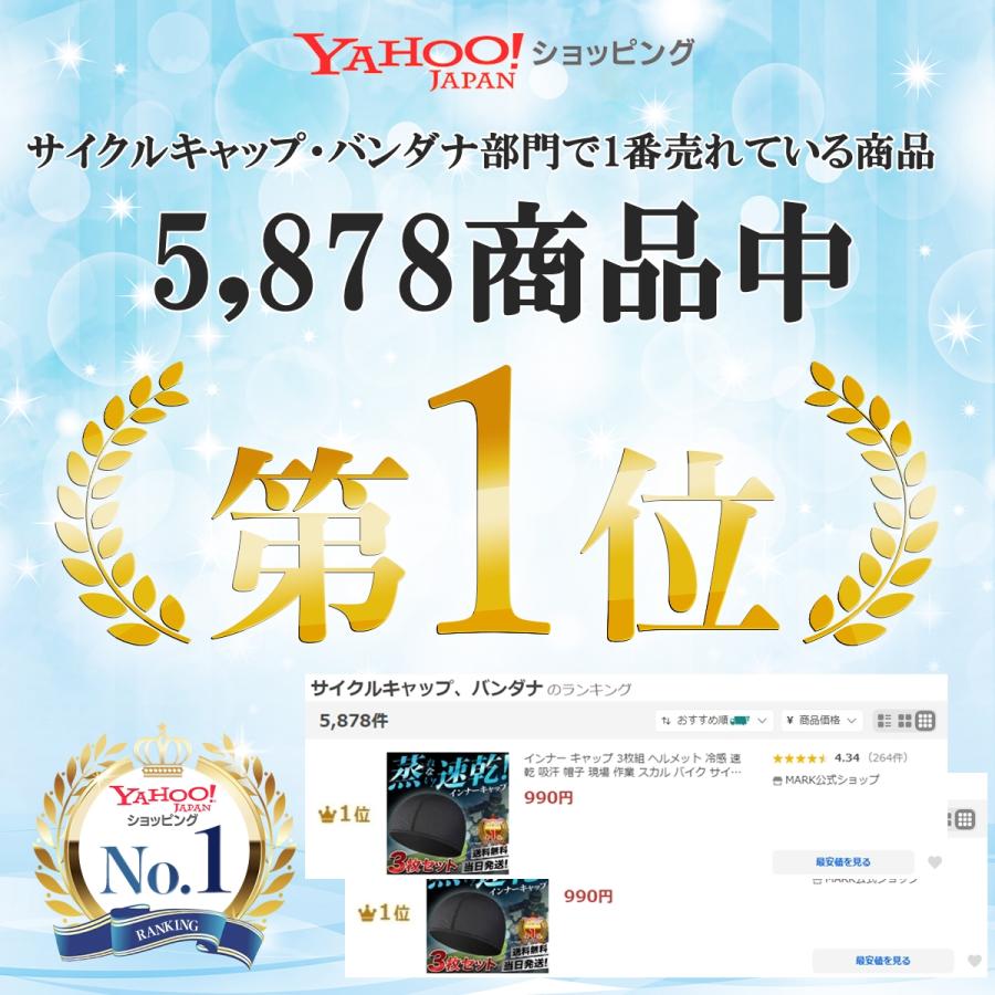 インナー キャップ 3枚組 ヘルメット 冷感 速乾 吸汗 帽子 現場 作業 スカル バイク サイクリング 自転車 蒸れ 汗取り ドライ 消臭 抗菌 メンズ レディース | ブランド登録なし | 01