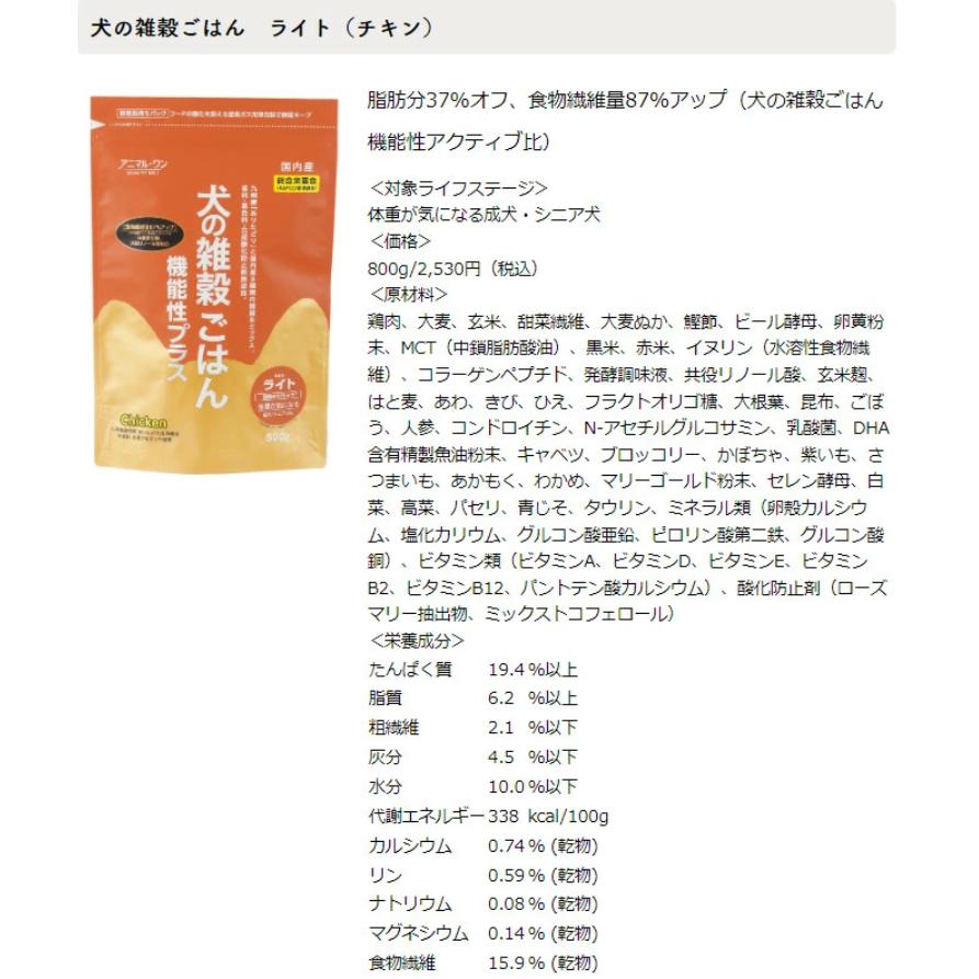 犬の雑穀ごはん アニマルワン ドッグフード 機能性ライト チキン 3個セット 体重が気になる成犬、シニア犬 800グラム |  | 02