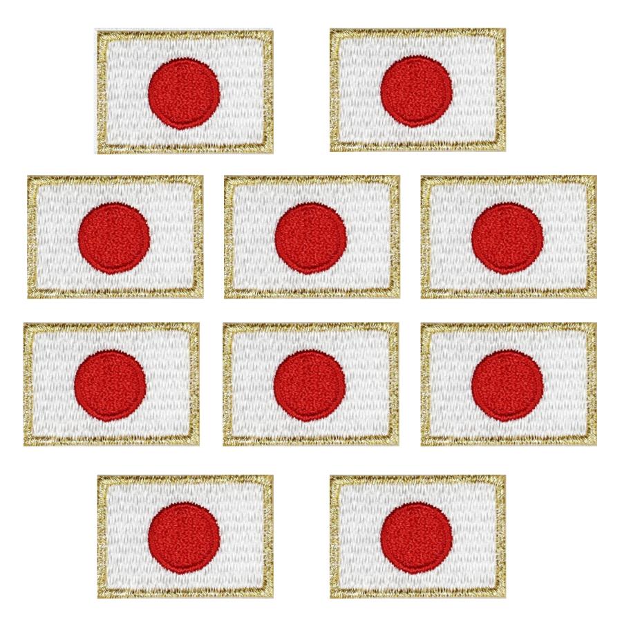 JAPAN ワッペン 野球 柔道 空手 スポーツ サッカー 日本代表 アイロンワッペン 小さい ミニ 刺繍 日の丸 ワッペン 日本 国旗 SS ゴールド 10枚 アイロン接着 | 