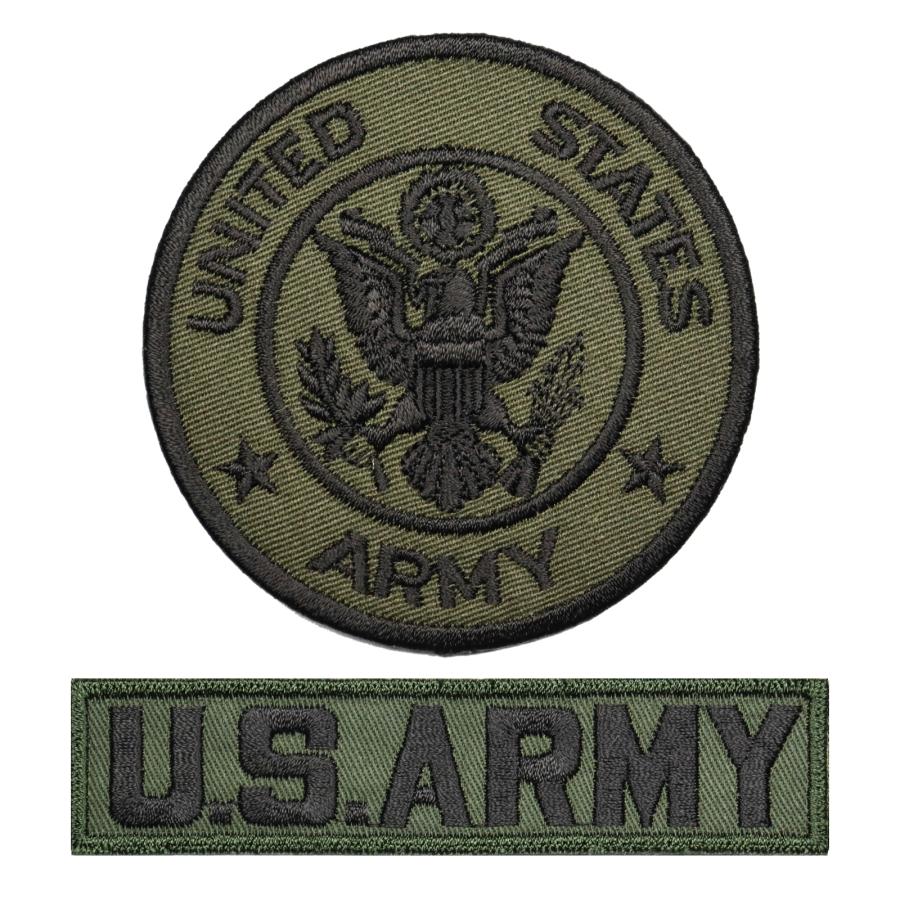 アイロン接着 サバゲー ミリタリーワッペン アメリカ 陸軍 丸型 M OD + ARMY タブ OD2Ｐセット | 