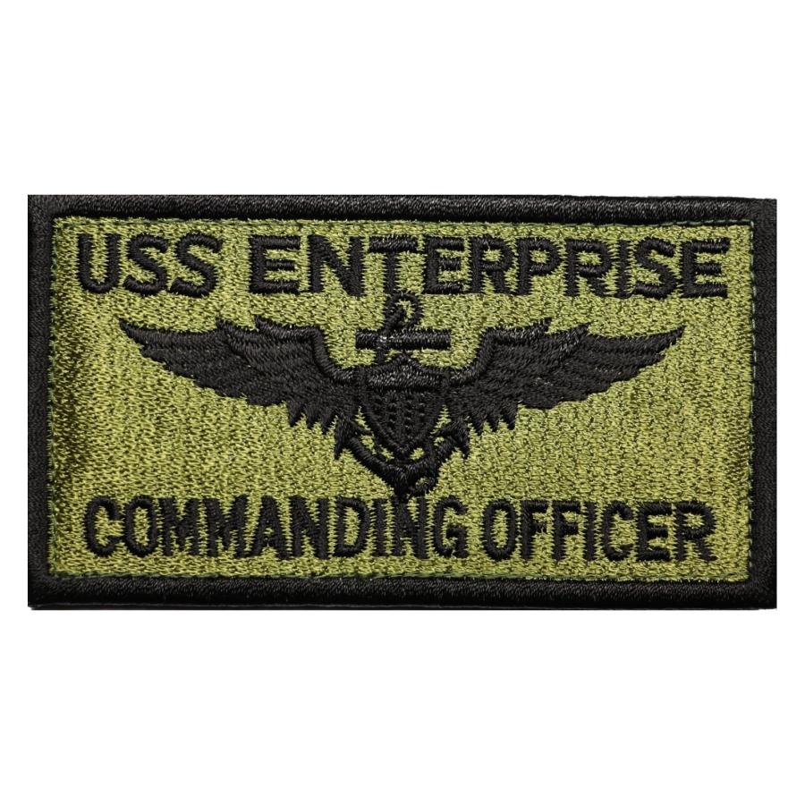 面ファスナー ブラック メス無し 刺繍 タクティカル ミリタリー ワッペン 米海軍 戦闘服 USS ENTERPRISE 角型 OD サバゲー装備 ベルクロ マジックテープ | 