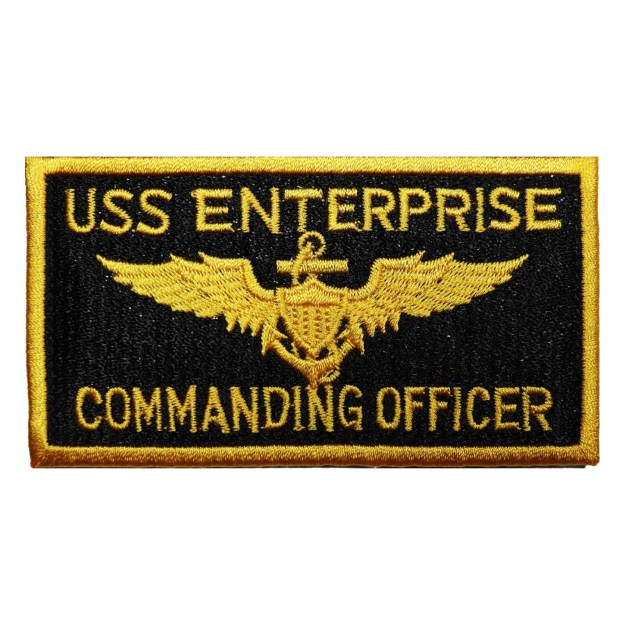 面ファスナー ブラック メス無し タクティカル ミリタリーワッペン NAVY 米海軍 USS ENTERPRISE 角型 イエロー ベルクロ マジックテープ | 