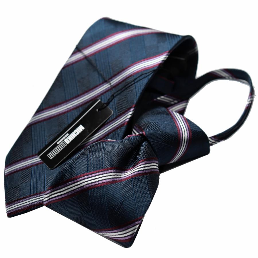 フレッシャーズ ワンタッチ ネクタイ ブランド MICHIKO LONDON ミチコロンドン はっ水加工 ストライプ柄 プレゼント ギフト MKZP-1 ネイビー | MICHIKO LONDON | 01