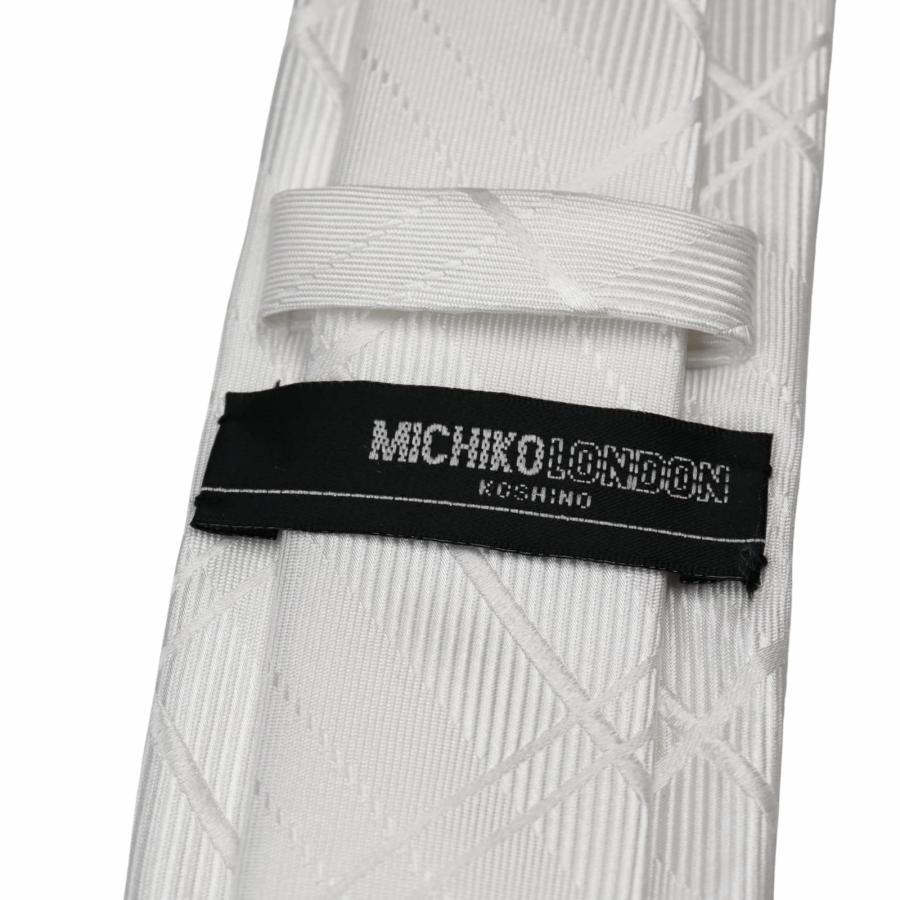 礼装 結婚式 白 ホワイト チェック ネクタイ ミチコロンドン ウエディング ブライダル フォーマル 撥水加工 大剣巾 7cm スリム OR 8cm  選択可 mkcp-formal-02-w | MICHIKO LONDON | 04