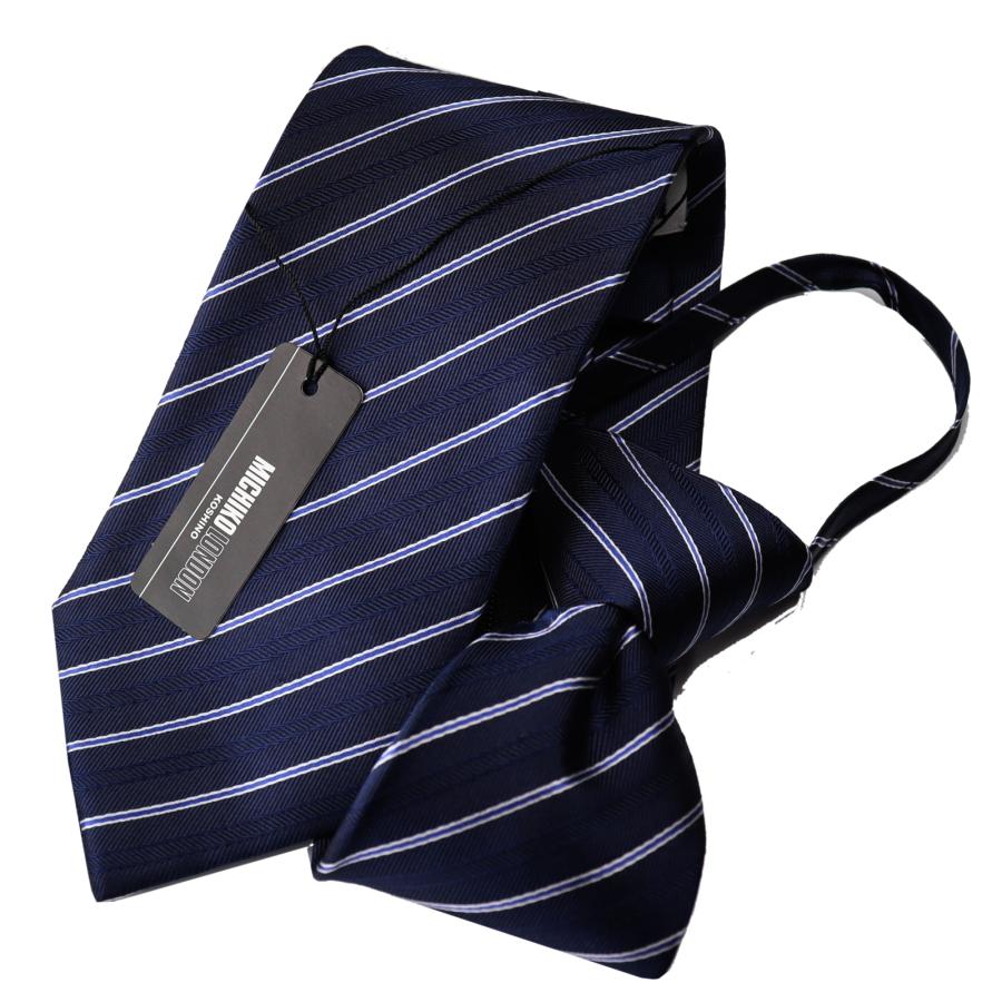 ワンタッチ ネクタイ ブランド MICHIKO LONDON ミチコロンドン はっ水加工 ストライプ柄 プレゼント ギフト 結ばない ネクタイ MKZP-27-A ネイビー | MICHIKO LONDON | 01
