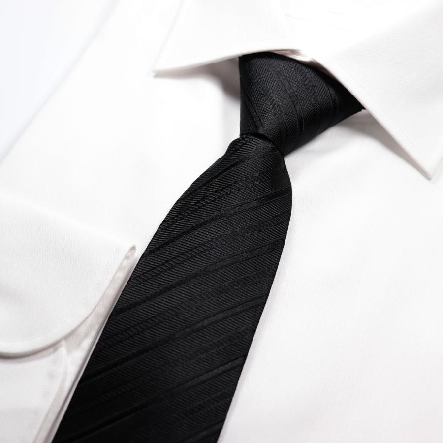 ワンタッチ ネクタイ フォーマル 礼装 仏事 法事 葬式 ストライプ 黒 ネクタイ ブランド ミチコロンドン シルクブレンド 選べる 大剣巾 スリム 7cm OR 8cm | MICHIKO LONDON | 05
