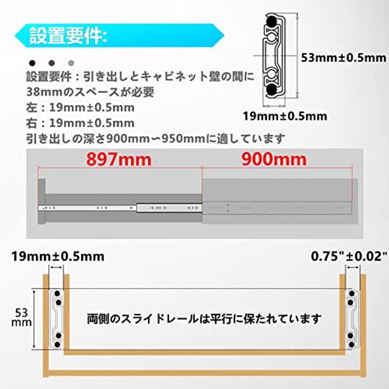 AOLISHENG　重量用　スライドレール　2023年新型　幅53mm　耐荷重　二列ボールベアリング　長さ300-1000mm　100kg