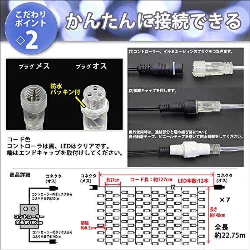 クリスマス　LED　イルミネーション　カーテン　2色ミックス　ライト　ブルー　ホワイト　(22.75m)　28パターン　1260球　コントロ