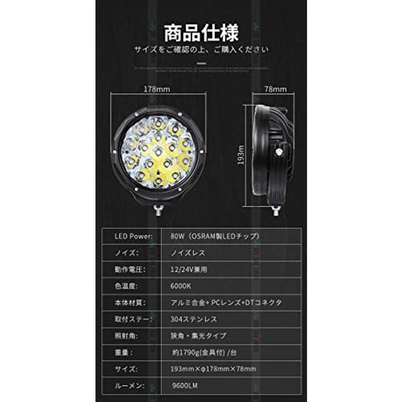 5台セット 集光 狭角 スポット LED作業灯 24V 12V 対応 LEDワークライト 前照灯 丸型 80ｗ ledライト 作業灯 led - 3