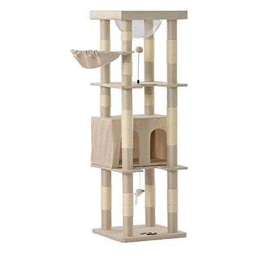 無料オーダー キャットタワー 猫 爪とぎ 突っ張り 宇宙船 猫タワー 猫ベッド キャットハウス 多頭 おしゃれ 麻紐 全高141cm ベージュ 安い セール オンライン Chemicals Com Br