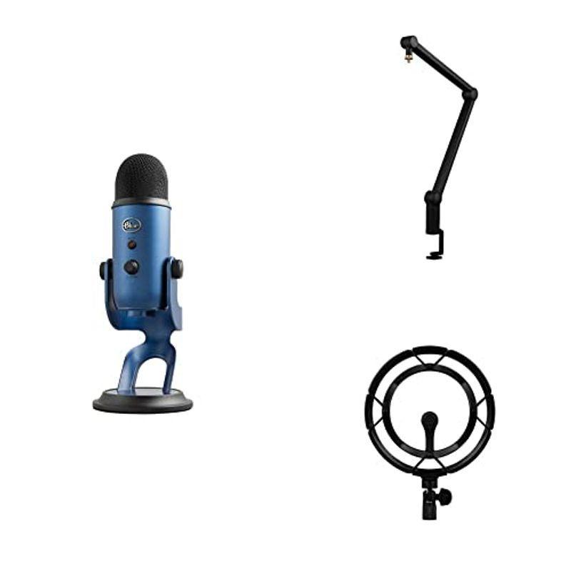 最高 Blue Microphones Yeti Midnight Blue コンデンサーマイク ストリーミングセット マイクスタンド + ショッ スピーカースタンド