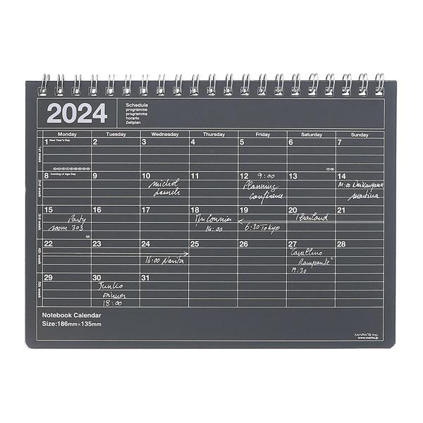 手帳 2024 スケジュール帳 2024年1月始まり 月間ブロック B6変型 ノートブックカレンダー・S マークス｜marks｜02