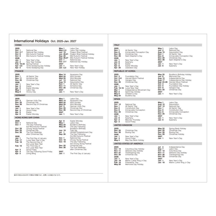 MARK'S 手帳 2026 スケジュール帳 2025年10月始まり 週間