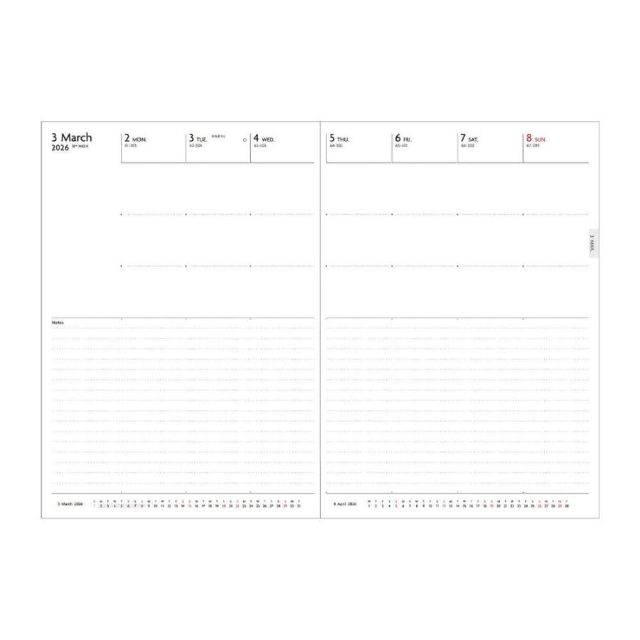 EDiT 手帳 2026 スケジュール帳 2026年3月始まり 週間ノート手帳 セミA5 三分割週間バーチカルスープル・プリュス 春始まり 日記 PUカバー 型押し | MARK'S | 04