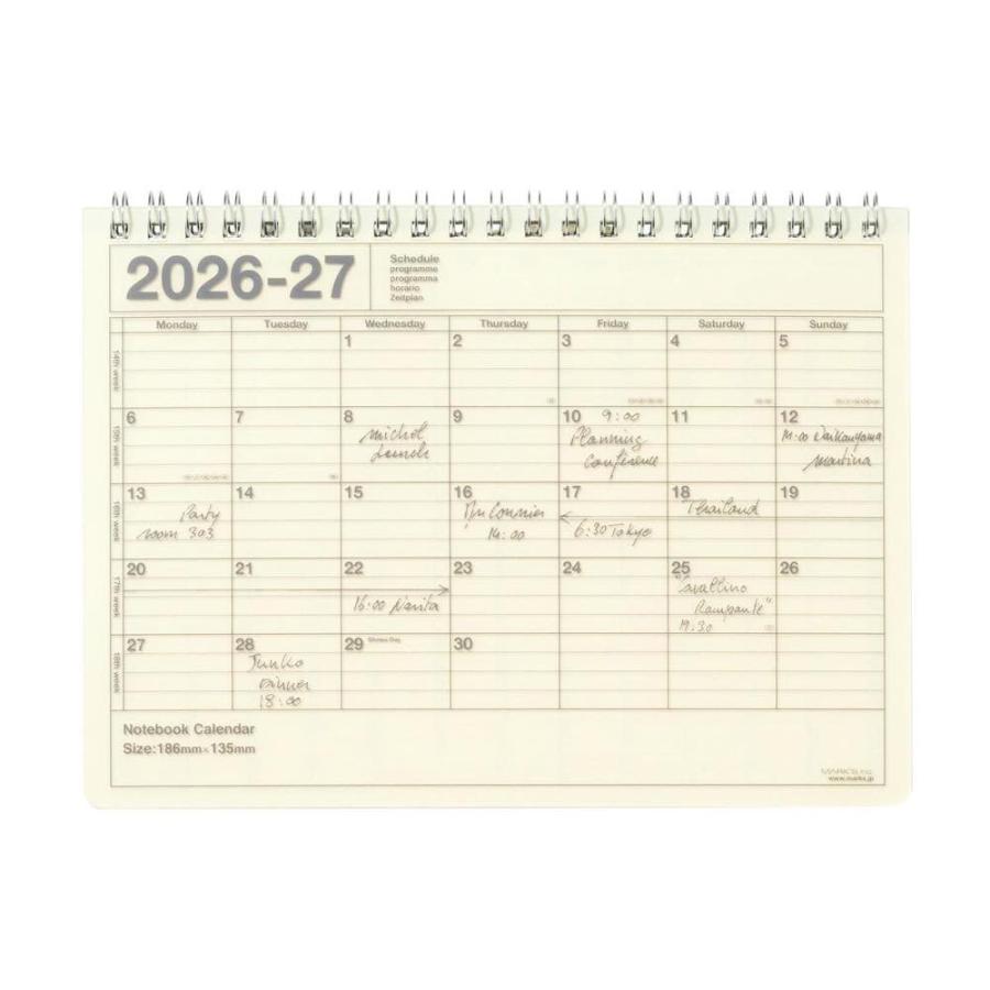 マークス 手帳 2026 スケジュール帳 2026年4月始まり 月間ブロック B6変型 ノートブックカレンダー・S 高級画用紙 書きやすい コンパクト メモ付き | MARK'S | 04