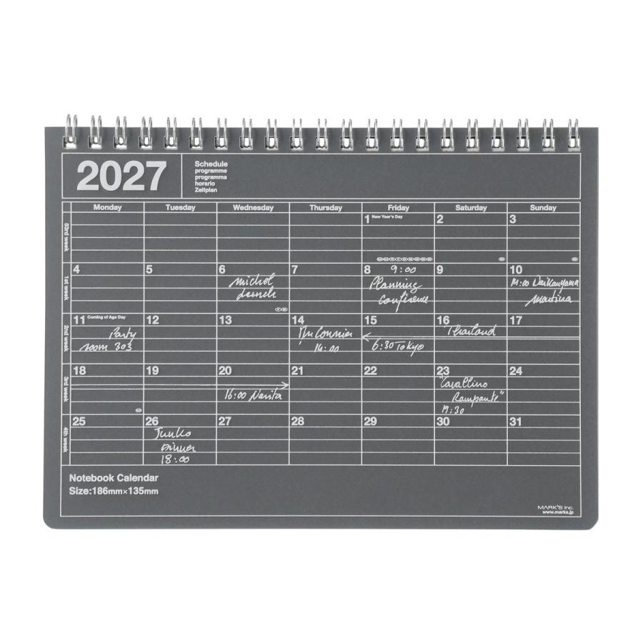 手帳 2027 スケジュール帳 2027年1月始まり 月間ブロック B6変型 ノートブックカレンダー・S おしゃれ シンプル コンパクト 持ち運び 予定管理 マークス | MARK'S | 01