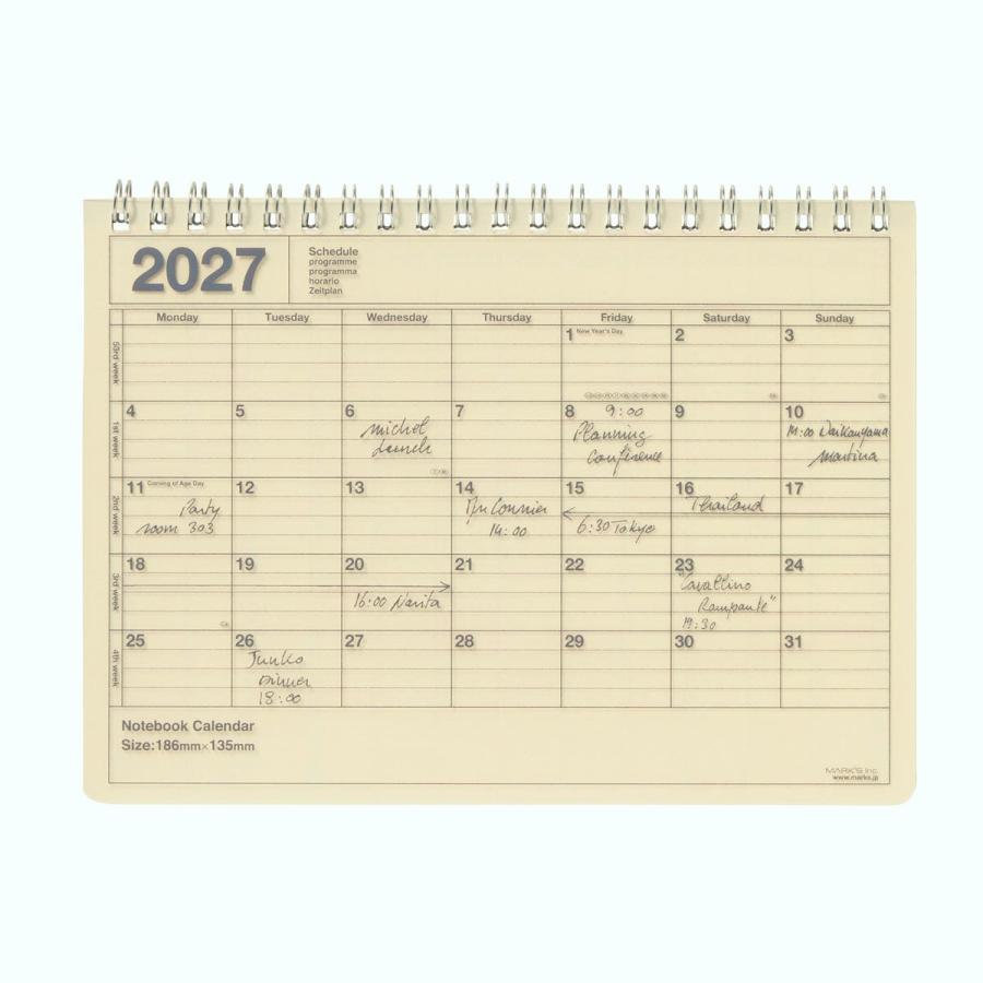 手帳 2027 スケジュール帳 2027年1月始まり 月間ブロック B6変型 ノートブックカレンダー・S おしゃれ シンプル コンパクト 持ち運び 予定管理 マークス | MARK'S | 05