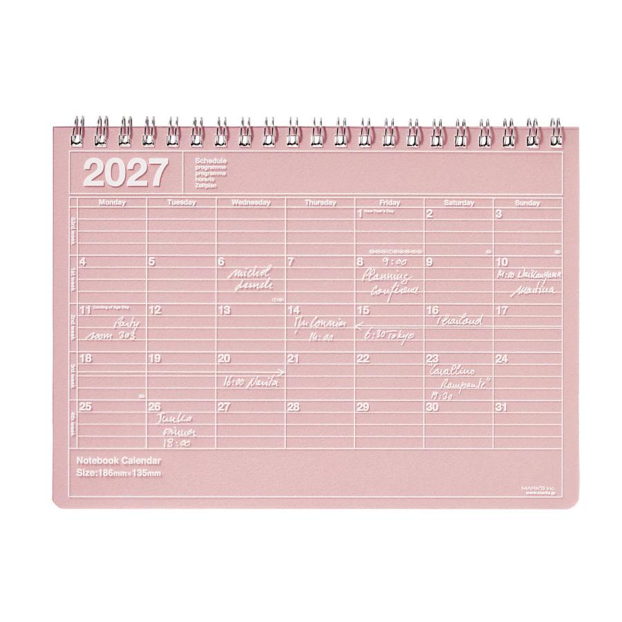 手帳 2027 スケジュール帳 2027年1月始まり 月間ブロック B6変型 ノートブックカレンダー・S おしゃれ シンプル コンパクト 持ち運び 予定管理 マークス | MARK'S | 08