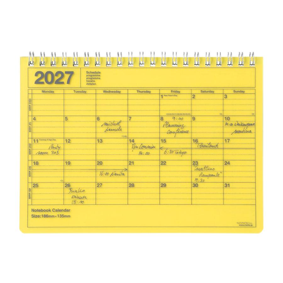 手帳 2027 スケジュール帳 2027年1月始まり 月間ブロック B6変型 ノートブックカレンダー・S おしゃれ シンプル コンパクト 持ち運び 予定管理 マークス | MARK'S | 10