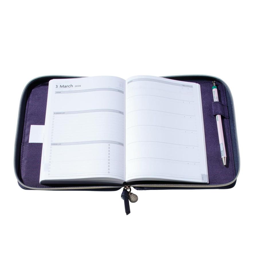 EDiT 手帳カバー  1日1ページ用 B6変型 ダイアリーカバー ポール&ジョー  クリザンテーム・ネイビー ラウンドジップ ペンホルダー付き カードポケット付き | PAUL&JOE | 05