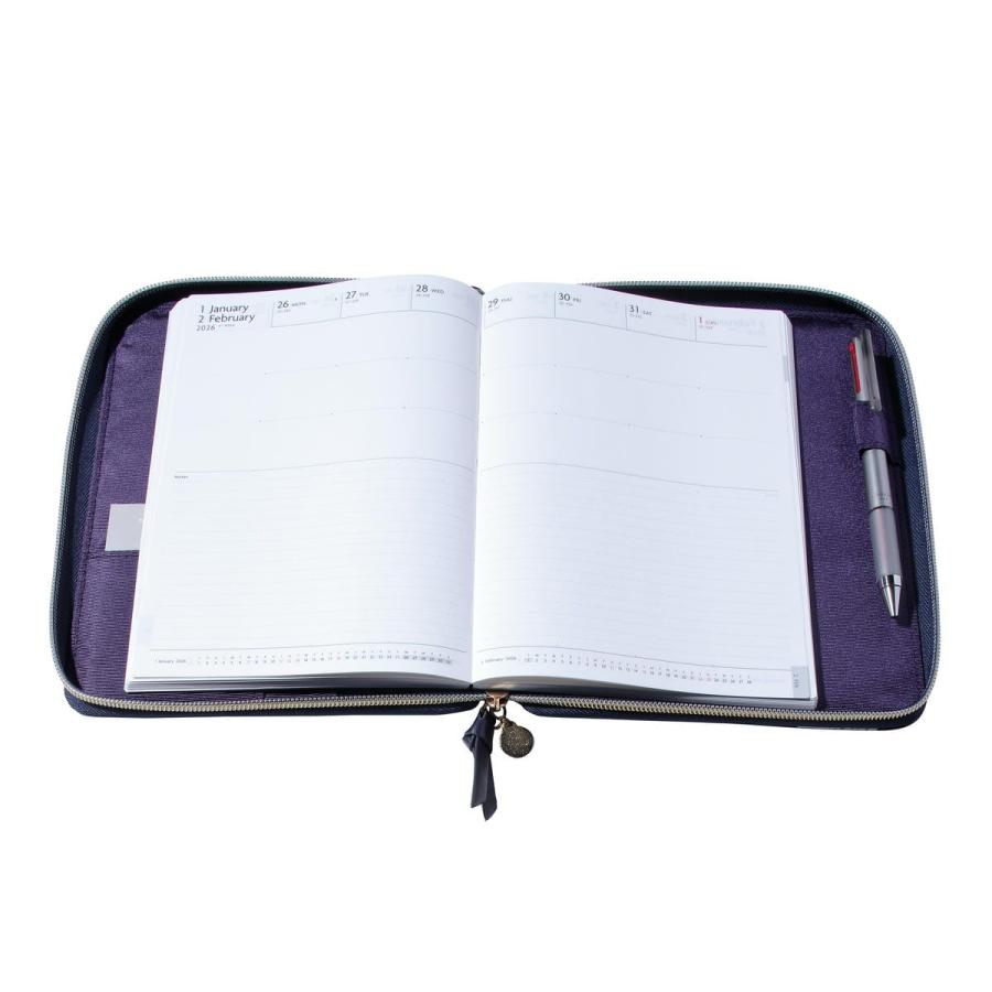 EDiT 手帳カバー 週間ノート用 セミA5 ダイアリーカバー ポール&ジョー  クリザンテーム・ネイビー ラウンドジップ ペンホルダー付き カードポケット付き | PAUL&JOE | 05