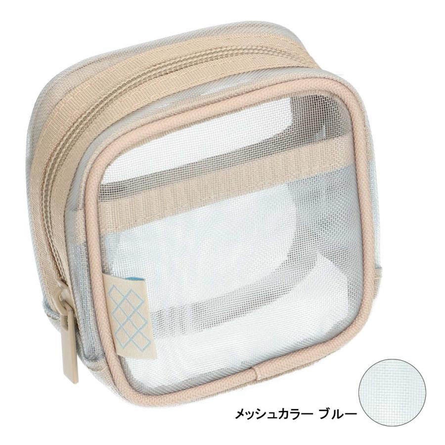 ファンログ 手帳デコ メッシュミニスクエアポーチ 文房具 かわいい おしゃれ お道具箱 小物入れ 小さめ ブルー グレー パープル シンプル マークス 推し活 | MARK'S | 01