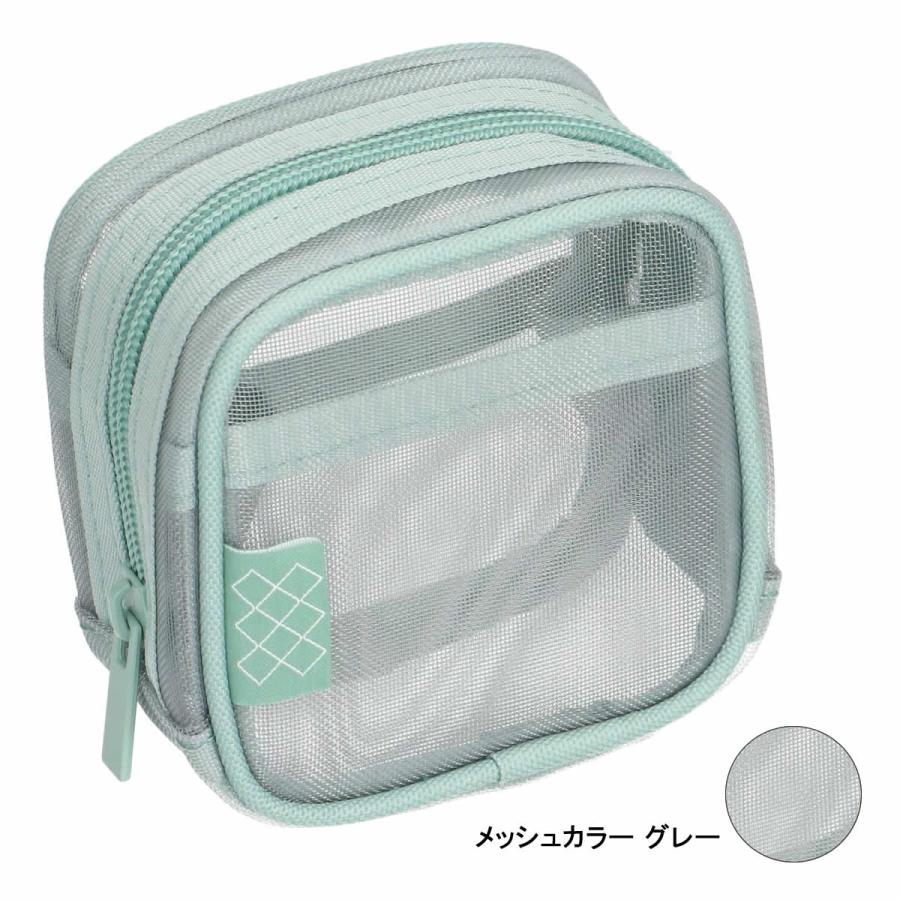 ファンログ 手帳デコ メッシュミニスクエアポーチ 文房具 かわいい おしゃれ お道具箱 小物入れ 小さめ ブルー グレー パープル シンプル マークス 推し活 | MARK'S | 02