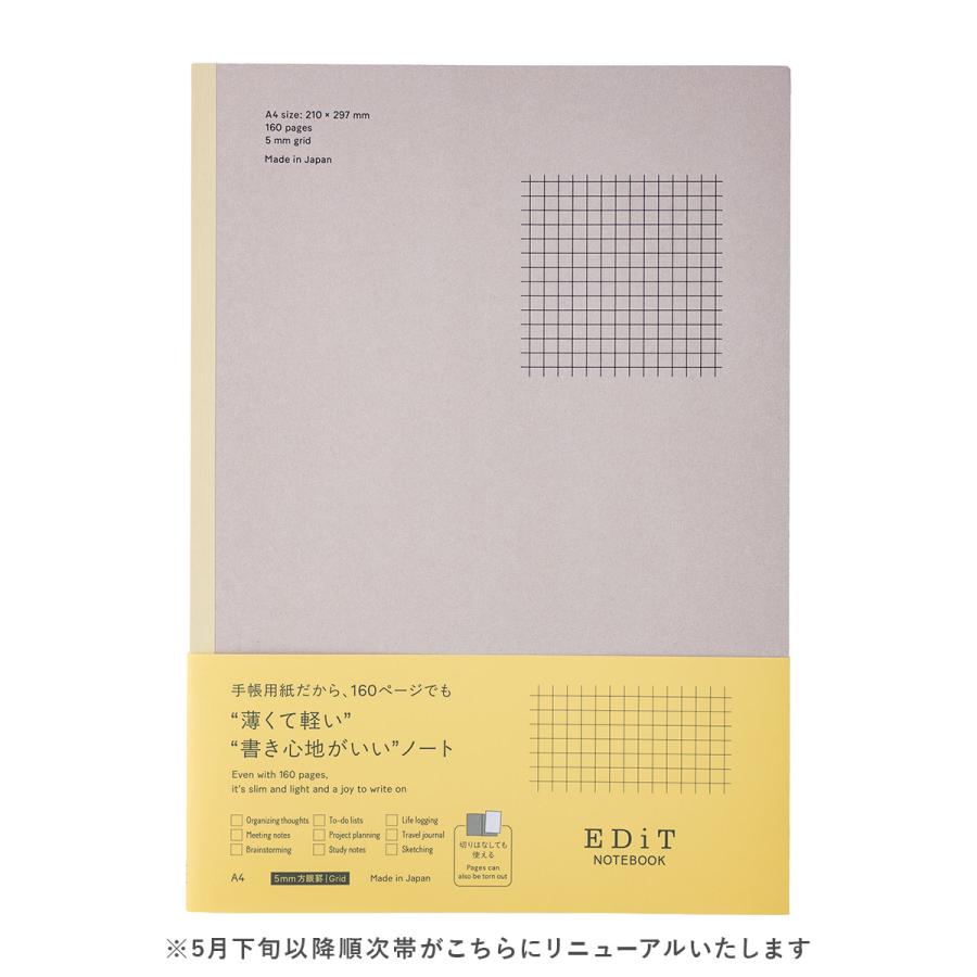 EDiT マークス 手帳用紙を使ったノート・A4・160ページ 5mm方眼罫 7mm横罫 無地 切り離せる 薄い 軽い 薄型 軽量 思考ノート 会議 記録 スケッチ シンプル | MARK'S | 13
