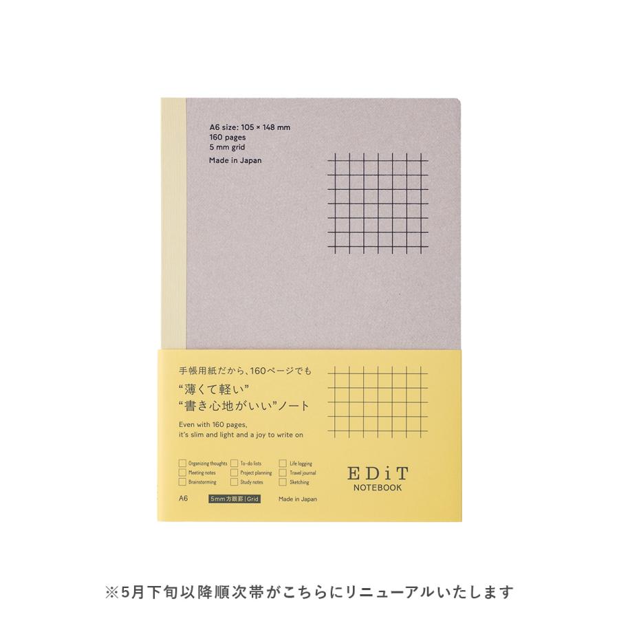 EDiT マークス 手帳用紙を使ったノート・A6・160ページ 5mm方眼罫 7mm横罫 無地 切り離せる 薄い 軽い 薄型 軽量 思考ノート 会議 記録 スケッチ シンプル | MARK'S | 13