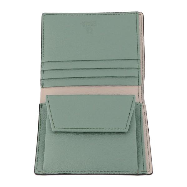 二つ折り財布 アイボリー グリーン ロゴ 本革 革 二つ折り ウォレット 財布 ディアシュリンク ライトグリーン