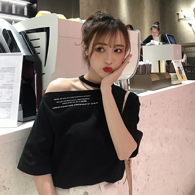 トップス レディース カットソー プルオーバー ワンショル 七分袖 半袖 ランドネック Tシャツ おしゃれ カジュアル コーデ 無地 デザイン性 ラフ感 ブラック 黒 Db0744 Marmelo Sunnyday 通販 Yahoo ショッピング
