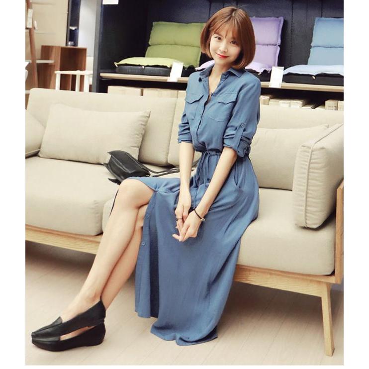 ロングワンピース シャツワンピース ワンピース レディース ロング 黒 無地 きれいめ かっこいい 大人 シンプル おしゃれ シャツ ハイウエスト Aライン 長袖 襟 Db1009 Marmelo Sunnyday 通販 Yahoo ショッピング