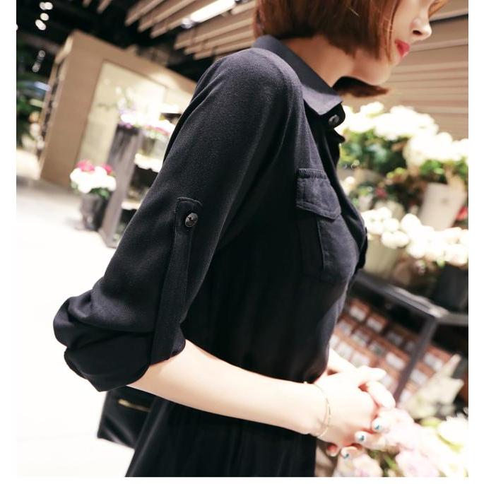 ロングワンピース シャツワンピース ワンピース レディース ロング 黒 無地 きれいめ かっこいい 大人 シンプル おしゃれ シャツ ハイウエスト Aライン 長袖 襟 Db1009 Marmelo Sunnyday 通販 Yahoo ショッピング