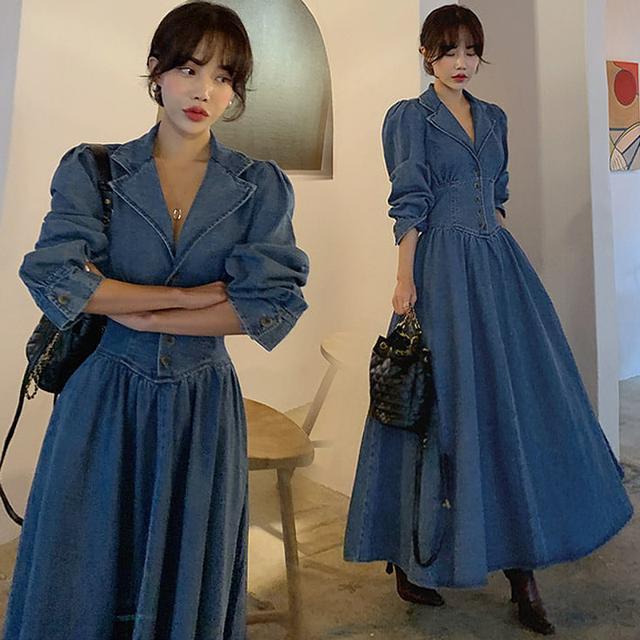 デニムワンピース ロング ワンピース デニム おしゃれ きれいめ かわいい 長袖 かっこいい ワンピ ドレス カジュアル 無地 シャツ風 春 夏 秋 10代 代 30代 40 Db1017 Marmelo Sunnyday 通販 Yahoo ショッピング