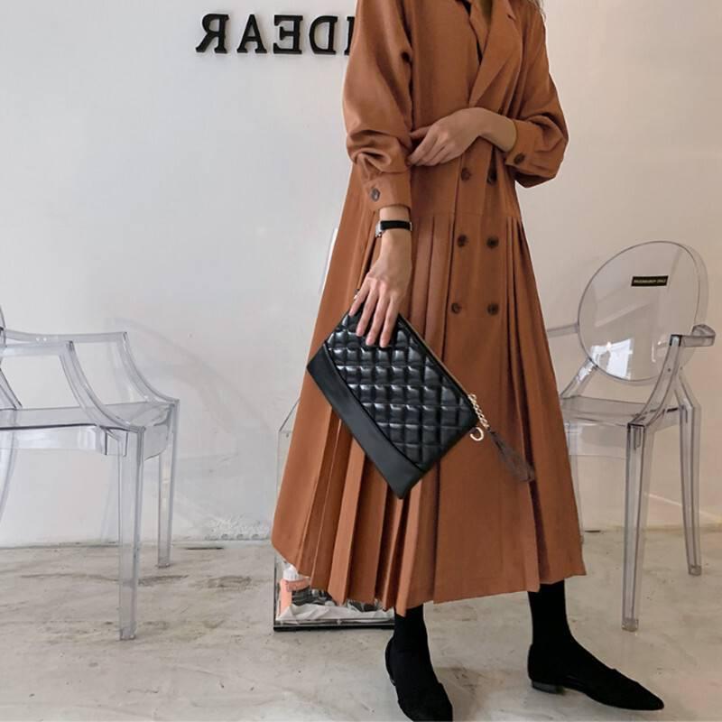 2色 アウター レディース コート ロング ワンピース ワンピ ドレス トレンチコート ダブルボタン 長袖 プリーツ 切り替え デザイン おしゃれ きれいめ ブラウン Db1117 Marmelo Sunnyday 通販 Yahoo ショッピング
