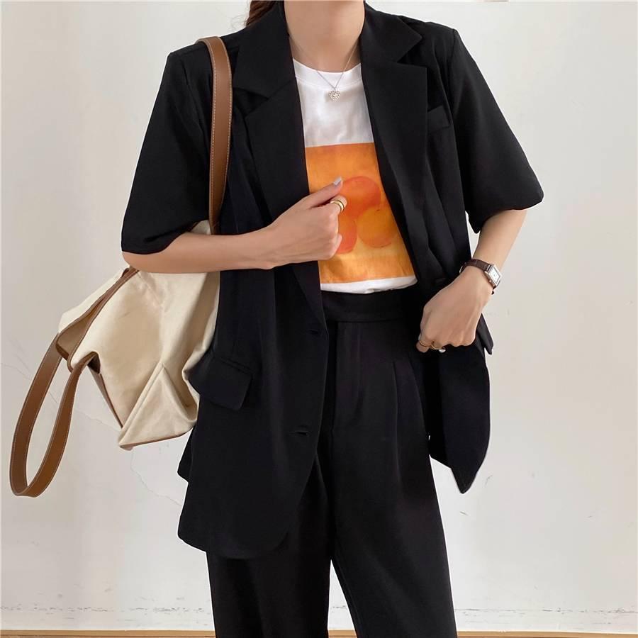 2色 セットアップ レディース ジャケット パンツ 2点セット こなれ感 おしゃれ シンプル 無地 半袖 大人カジュアル スーツ ジャケット ロング丈 ワイドパンツ Db1164 Marmelo Sunnyday 通販 Yahoo ショッピング