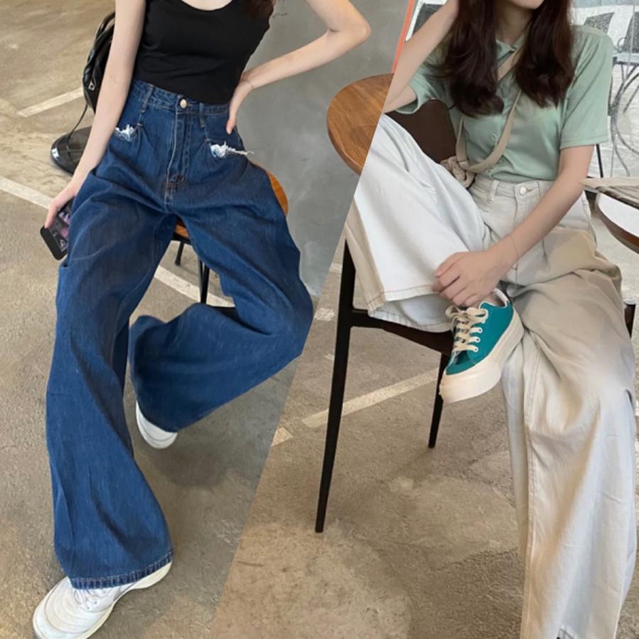 デニム パンツ レディース ワイド S M L Xl ホワイト インディゴ ハイウエスト ルーズ カジュアル かっこいい 個性的 Gパン ジーンズ 大きめ ゆったり ダボダボ Db1716 Marmelo Sunnyday 通販 Yahoo ショッピング