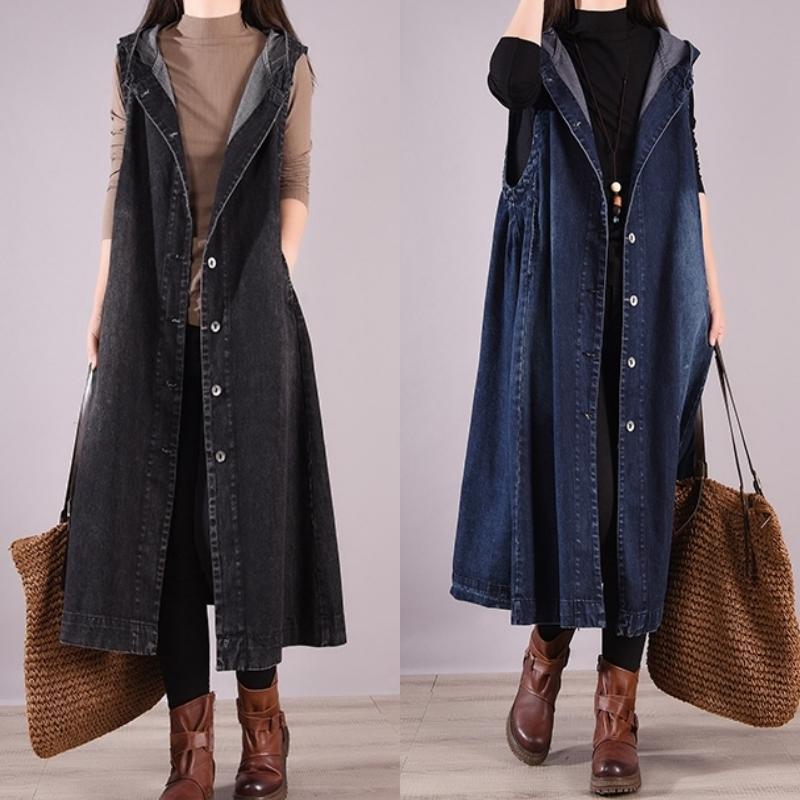 2色 ワンピース アウター ベスト ロングベスト レディース ロング丈 秋 冬 ブラック 黒 ブルー 青 フリーサイズ ワンサイズノースリーブ フード付き ボタン Db1921 Marmelo Sunnyday 通販 Yahoo ショッピング