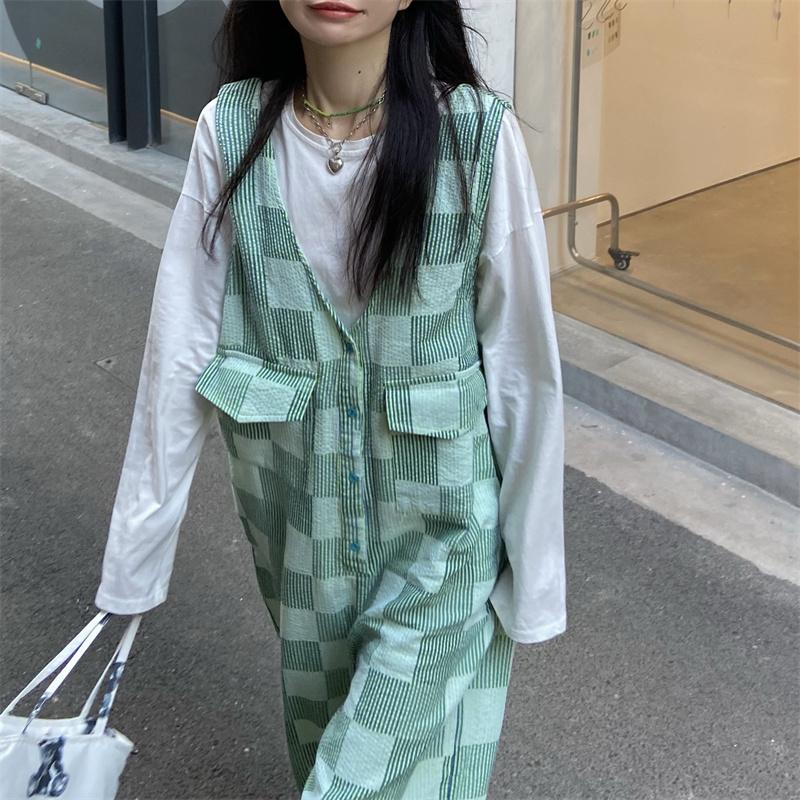 オーバーオール サロペット オールインワン レディース 緑 グリーン チェック かわいい 大人可愛い かっこいい おしゃれ カジュアル こなれ感 S ｍ ゆったり Db Marmelo Sunnyday 通販 Yahoo ショッピング