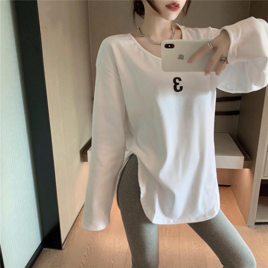 ロンt 長袖 トップス Tシャツ レディース 白 大人 シンプル カジュアル プリント Vネック スリット サイドスリット 秋 ホワイト 白 無地 ルーズ カジュアル Db21 Marmelo Sunnyday 通販 Yahoo ショッピング