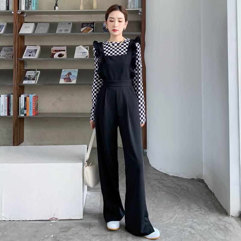 オーバーオール サロペット オールインワン パンツドレス ストレート レディース 黒 ブラック 無地 フリル かわいい 大人可愛い かっこいい おしゃれ カジュアル Db2254 Marmelo Sunnyday 通販 Yahoo ショッピング