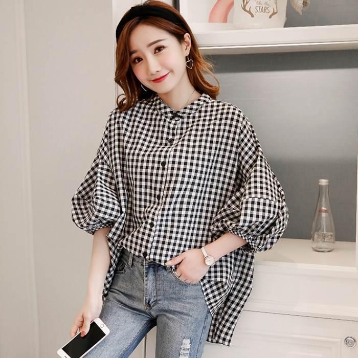 シャツ ブラウス レディース チェック ギンガムチェック 七分袖 黒 ブラック シンプル デザイン かわいい おしゃれ 春 秋 トップス 大人女子 S ｍ L Xl 2xl 3xl Db29 Marmelo Sunnyday 通販 Yahoo ショッピング