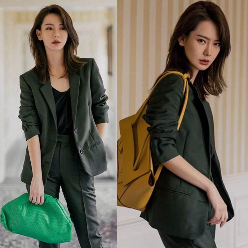 セットアップ パンツ スーツ かっこいい レディース 緑 グリーン 無印 長袖 ジャケット スリム パンツ 春 秋 コーデ 大人可愛い きれいめ シンプル 上品 Db2987 Marmelo Sunnyday 通販 Yahoo ショッピング