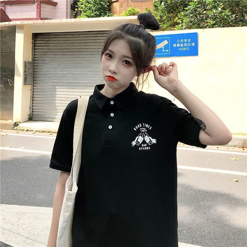 福袋セール ポロシャツ 海外 トレンド アイテム 続々入荷 2色 ポロシャツ ポロt 半袖 レディース 白 トップス 春 夏 ホワイト ブラック プリント ロゴ バックプリント イラスト モノトーン かわいい 大人可愛い シンプル Ism Com Ge