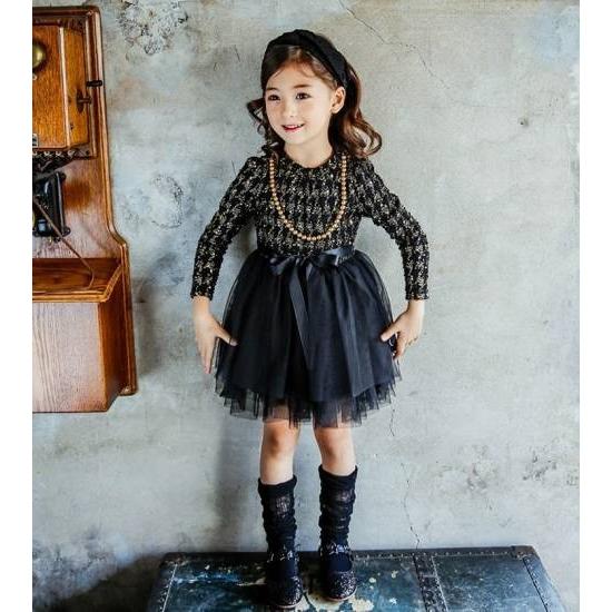 子供ドレス キッズワンピース 発表会 結婚式 長袖 秋 冬 おしゃれ 安い 韓国 子供服 女の子 100 110 1 130 140 黒 白 ツイード調 K0003 Marmelo Sunnyday 通販 Yahoo ショッピング