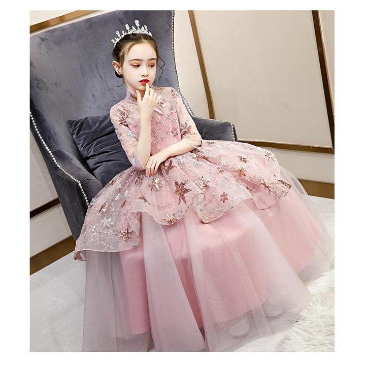 海外輸入 子供 ドレス ピンク 大人っぽい ロングドレス キッズドレス ピアノ 発表会 女の子 ロングスカート 子ども 結婚式 フォーマル スタンドカ 超特価激安 Carlavista Com