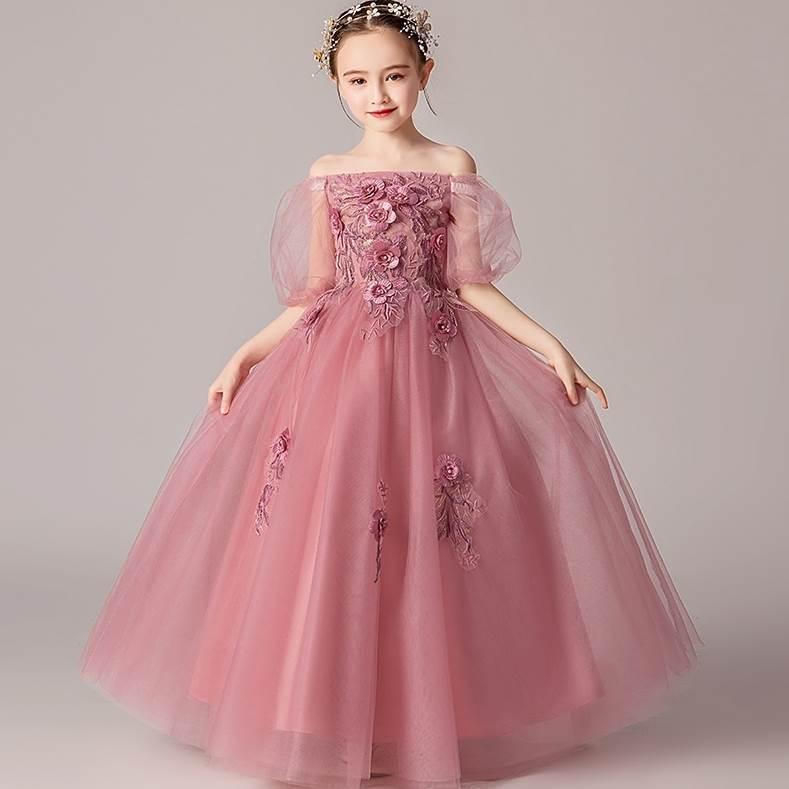 クラシック 子供 ドレス ピンク 大人っぽい ロングドレス キッズドレス ピアノ 発表会 女の子 オフショル ロングスカート 子ども 結婚式 フォーマル 子供服 花柄 刺繍 日本新品 Ssl Daikyogo Or Jp