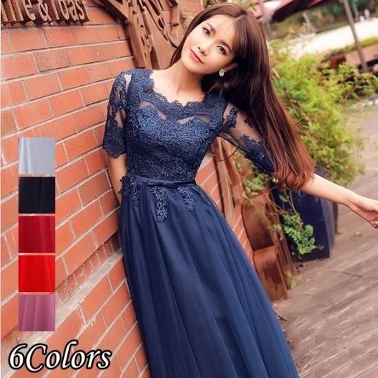 パーティードレス ロング丈 結婚式 パーティードレス 袖あり ロング パーティードレス 結婚式 レース ワンピース レース ロングドレス 結婚式 お呼ばれ 演奏 No1352 Marmelo Sunnyday 通販 Yahoo ショッピング