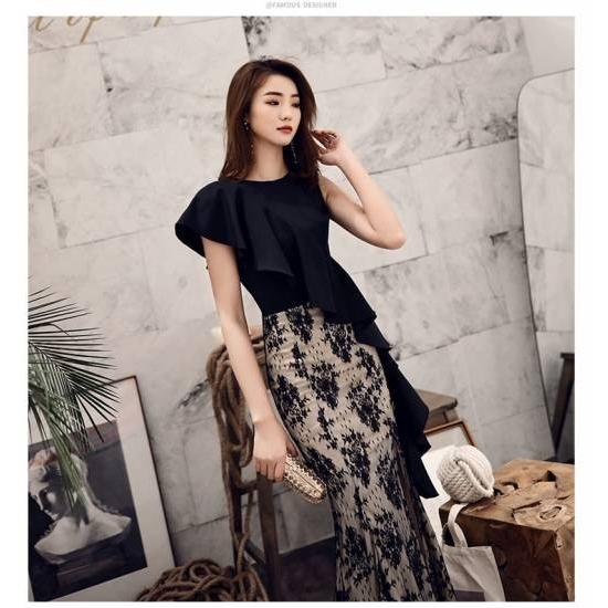 パーティードレス ロング ドレス 結婚式 演奏会ドレス 黒 マーメイド アシンメトリー タイト セクシー スリット 個性的 おしゃれ レース ブラック ドレス 2 No1846 Marmelo Sunnyday 通販 Yahoo ショッピング